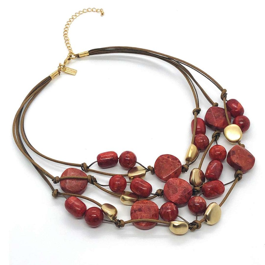 Necklaces * | Deborah Grivas Red Sponge Coral And Matte Gold Torsade Necklace