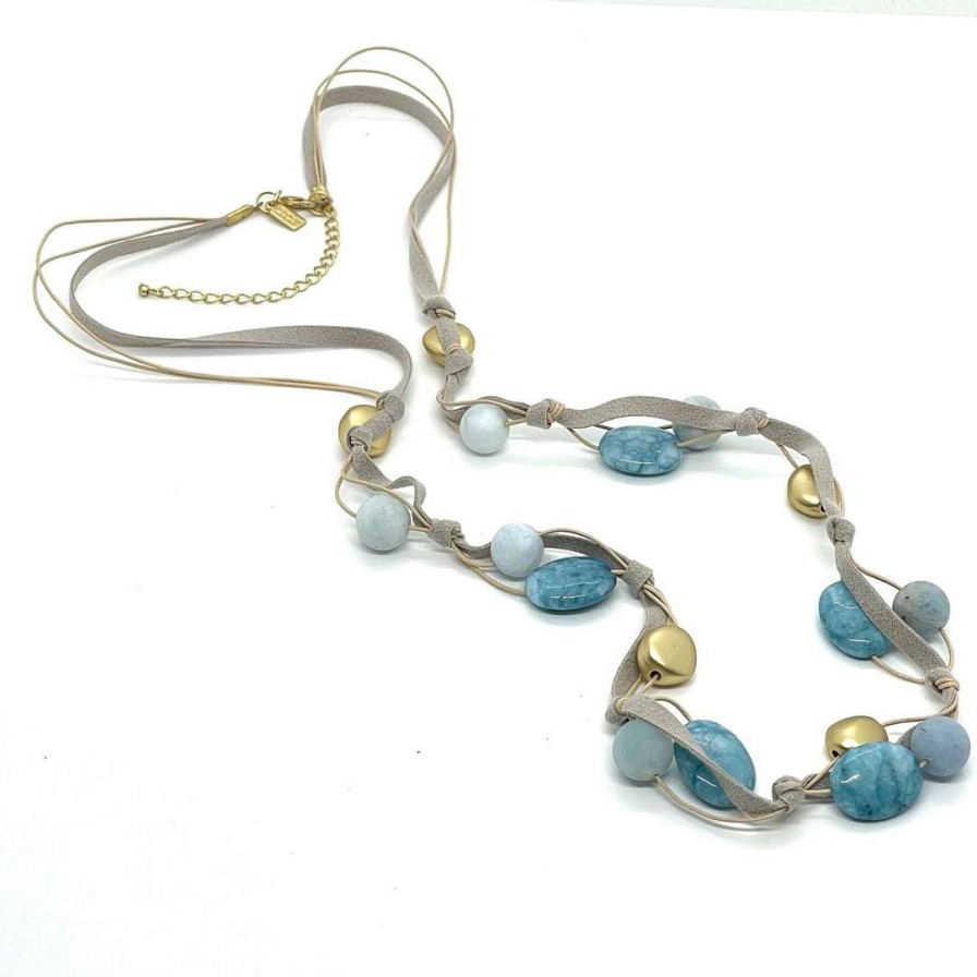 Necklaces * | Deborah Grivas Matte Aquamarine With Larimar Long Layer Necklace