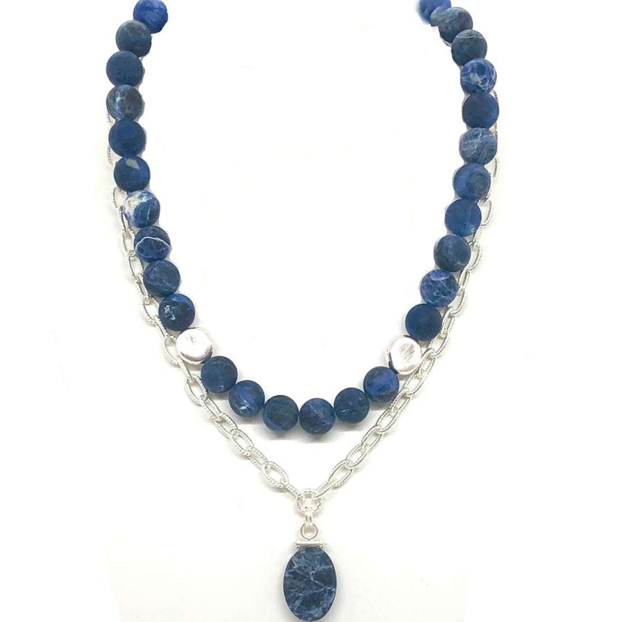 Necklaces * | Deborah Grivas Blue Sodalite And Chain Necklace Necklaces