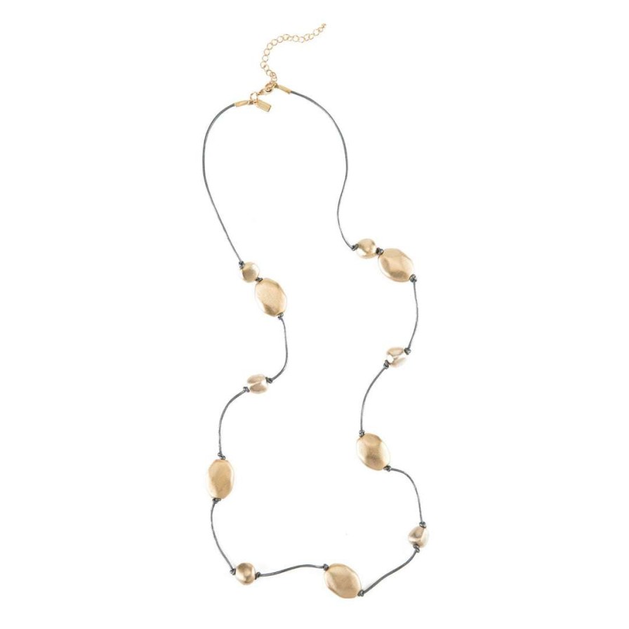 Necklaces * | Deborah Grivas Matte Gold Bead Leather Layer Necklace Necklaces