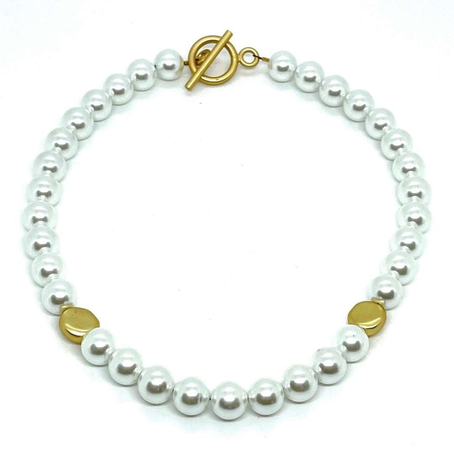 Necklaces * | Deborah Grivas Glass Pearl Beaded Necklace With Matte Gold Nugget Accents