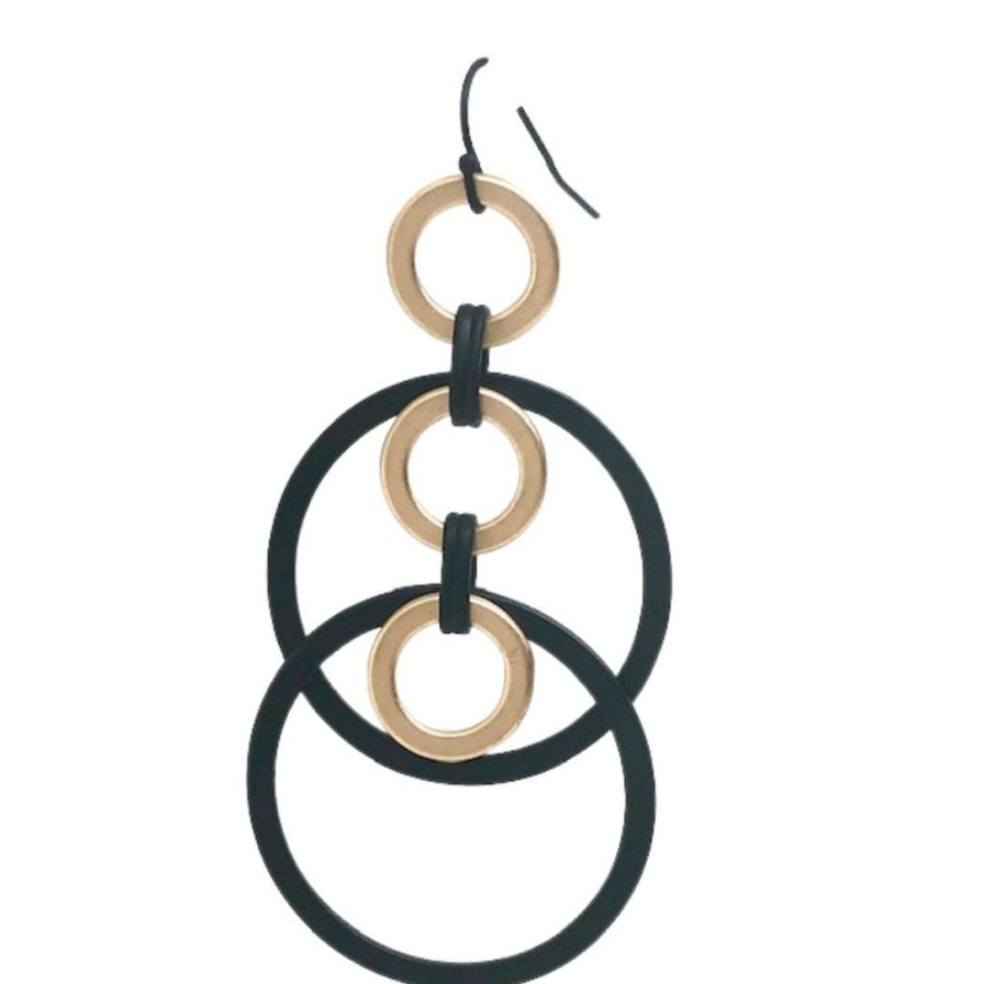 Earrings * | Deborah Grivas Matte Black Matte Gold Double Hoop Earring