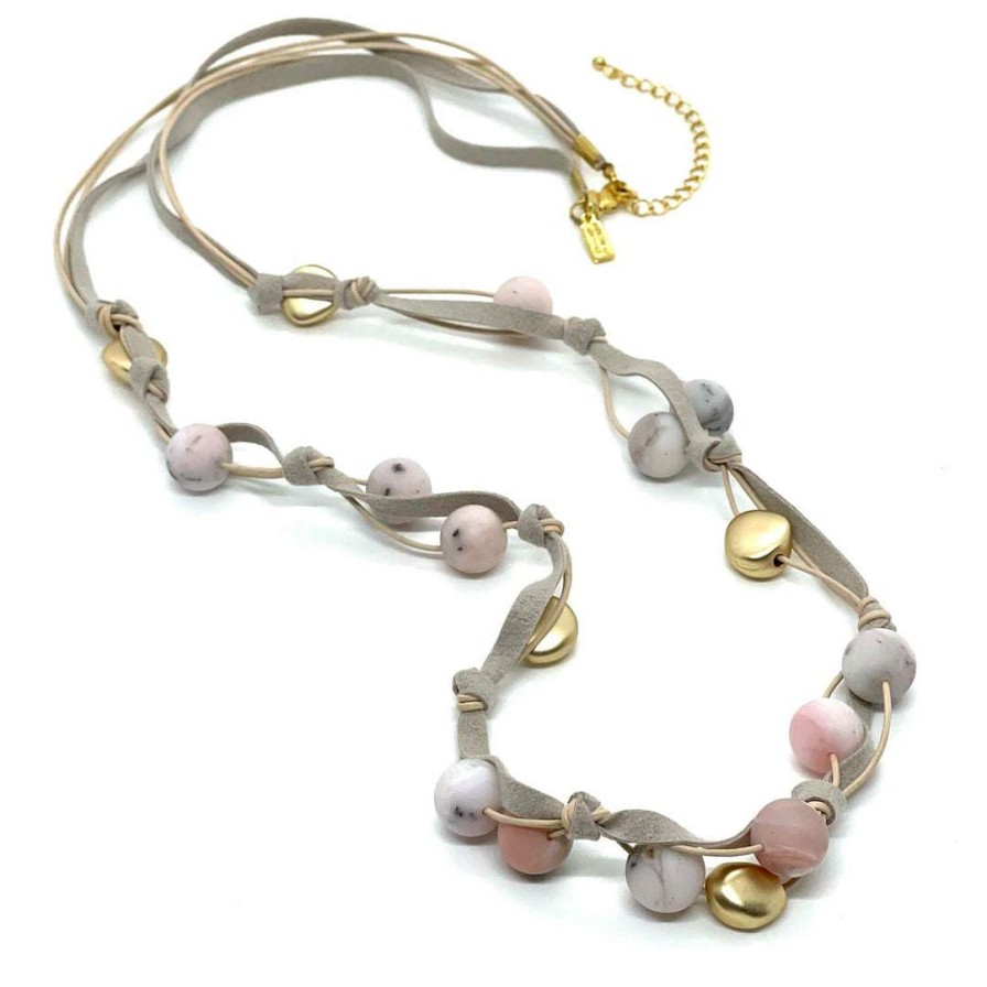 Necklaces * | Deborah Grivas Matte Pink Opal With Matte Gold Nugget Layer Necklace New Arrivals