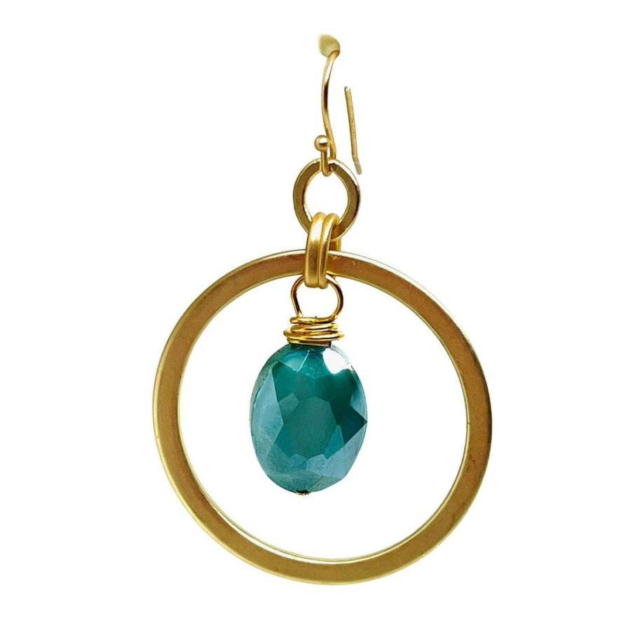 Earrings * | Deborah Grivas Matte Gold Teal Velvet Crystal Inside Ring Earring