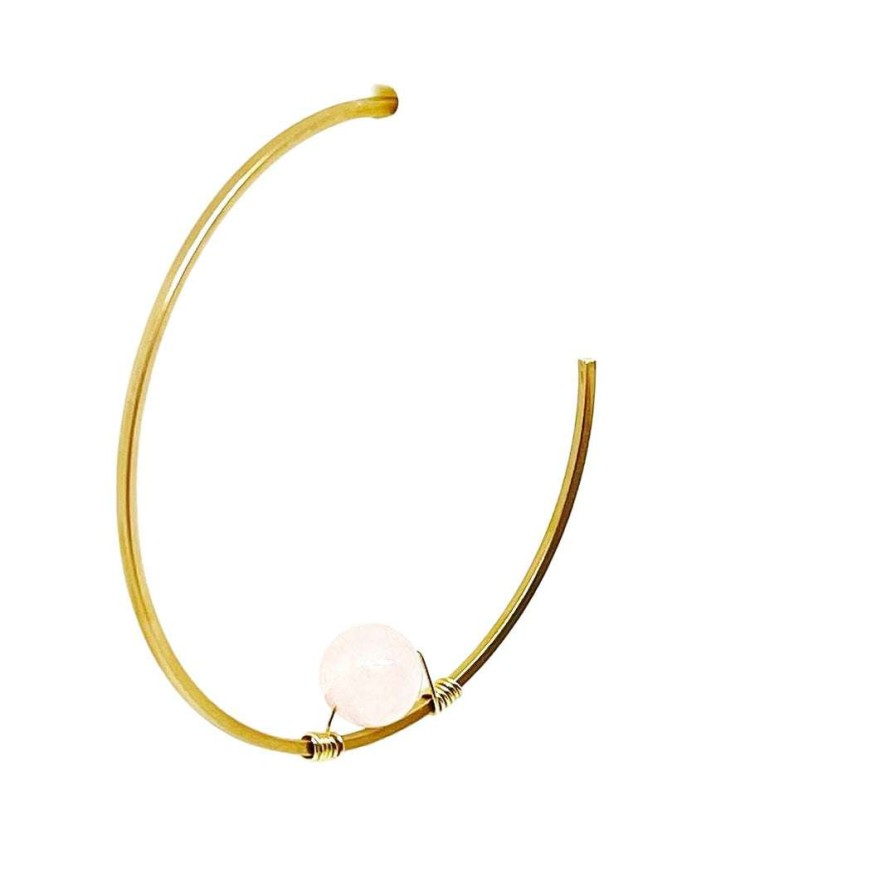 Earrings * | Deborah Grivas Rose Quartz Matte Gold Rolo Chain Earrings