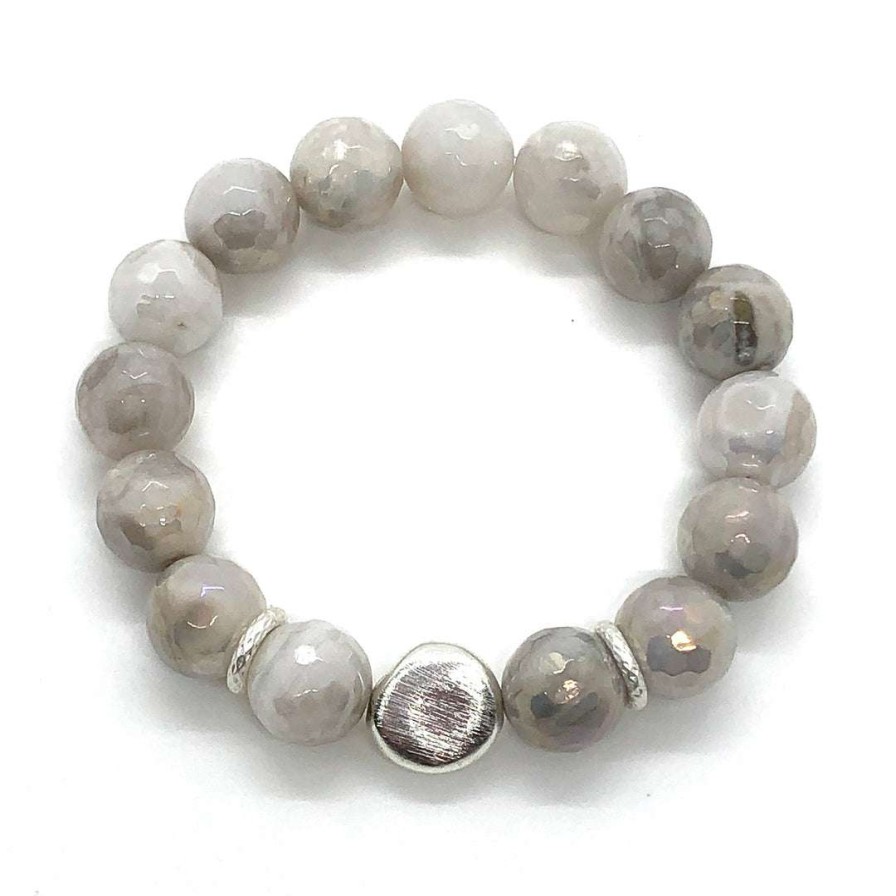 Bracelets * | Deborah Grivas Bracelets Gray Snowflake Glazed Agate Stretch Bracelet