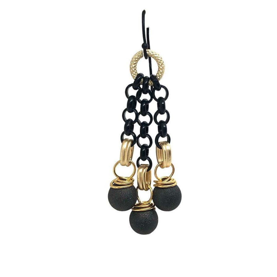 Earrings * | Deborah Grivas Black Druzy Agate Chain Earrings