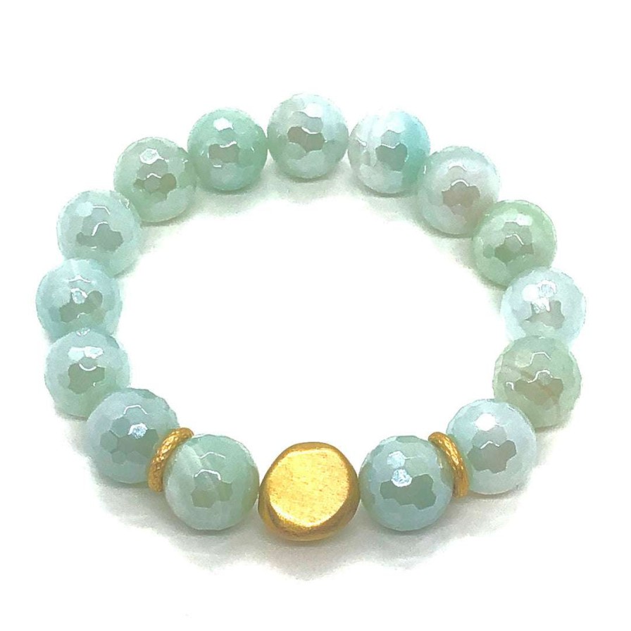 Bracelets * | Deborah Grivas Aqua Glazed Agate Stretch Bracelet Bracelets