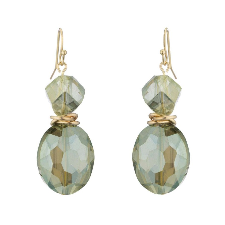 Earrings * | Deborah Grivas Olive Faceted Crystal Two Stone Matte Gold Earrings