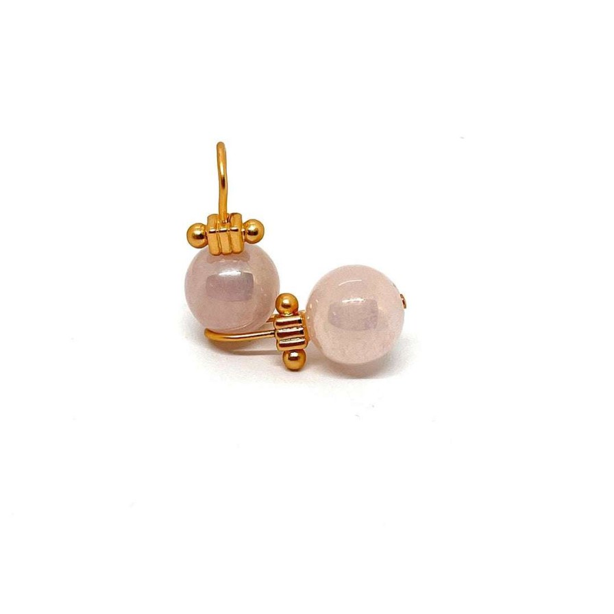 Earrings * | Deborah Grivas Matte Gold Rose Quartz Bead Column Top Earring New Arrivals