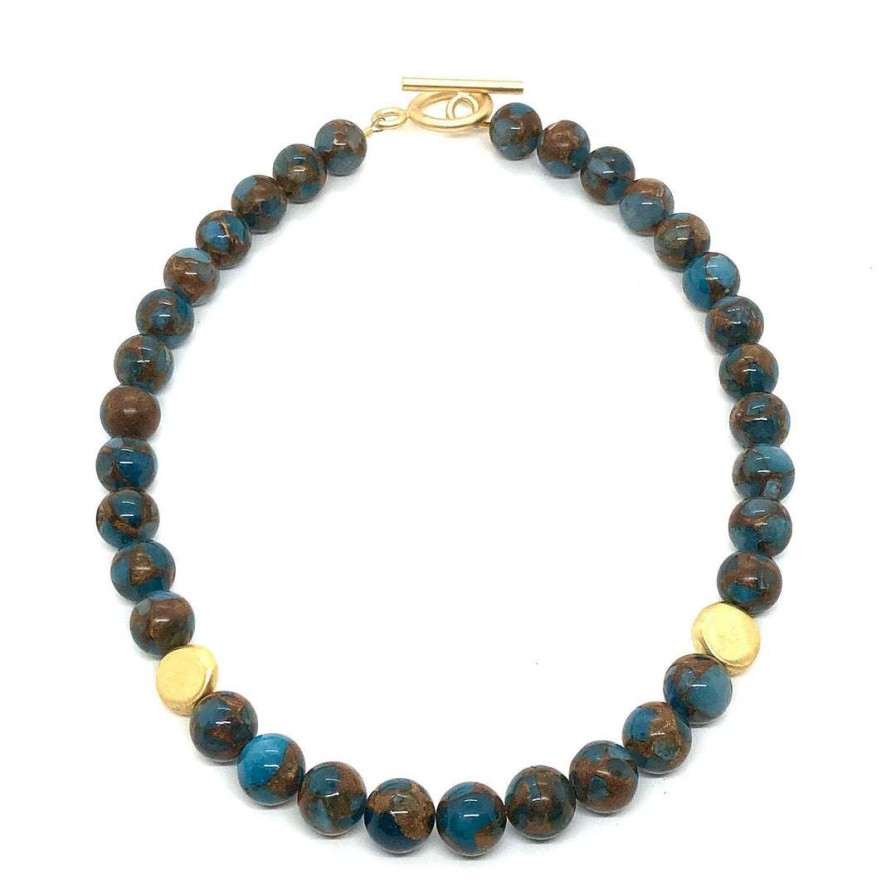 Necklaces * | Deborah Grivas Teal Composite Quartz With Matte Gold Flat Bead Necklace