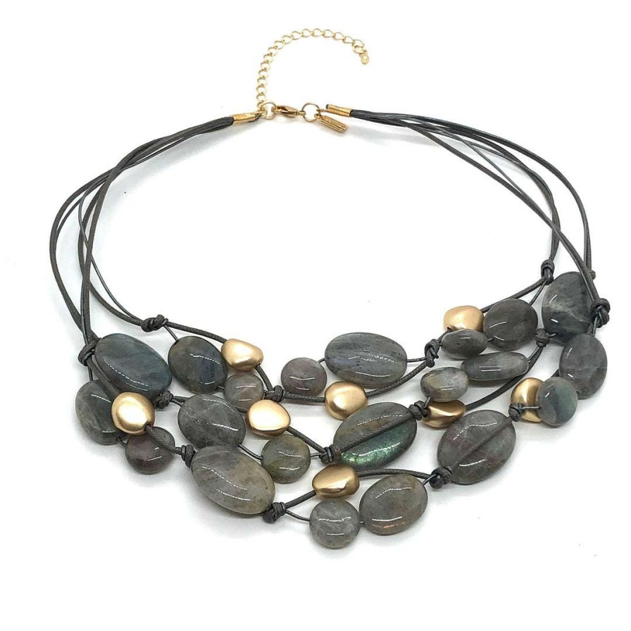 Necklaces * | Deborah Grivas Necklaces Natural Labradorite And Matte Gold Bead Torsade Necklace