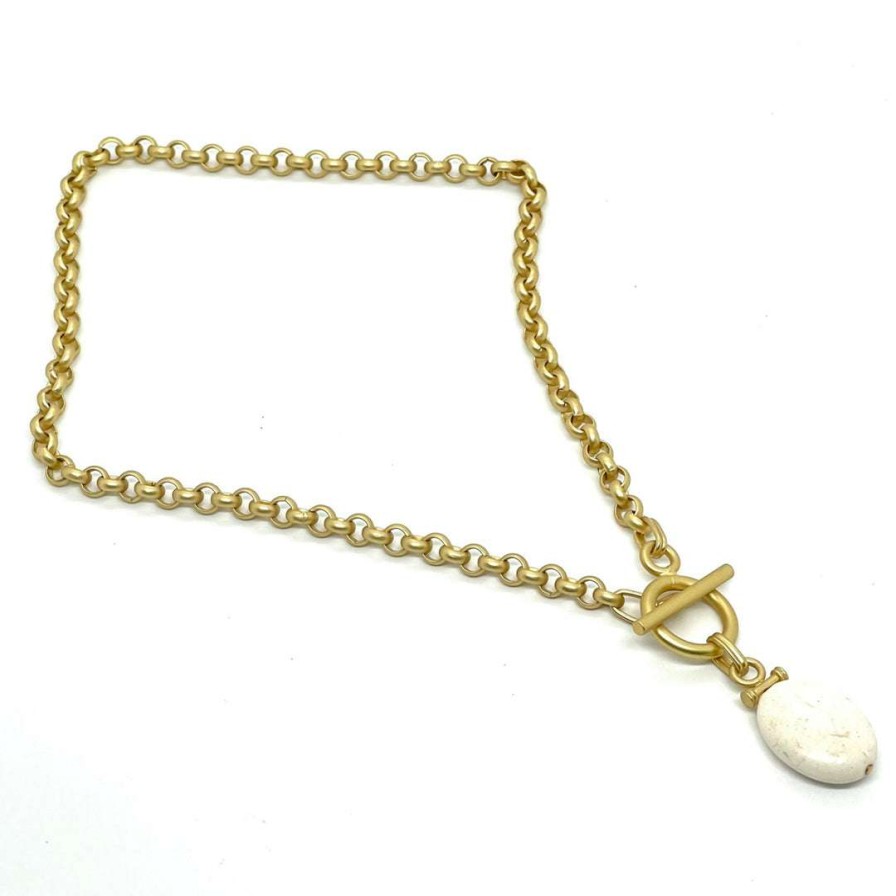 Necklaces * | Deborah Grivas White Magnesite Bar Pendant Matte Gold Chain Necklace