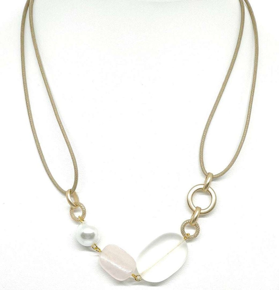 Necklaces * | Deborah Grivas New Arrivals Quartz, Rose Quartz With Pearl Matte Gold Linkage Necklace