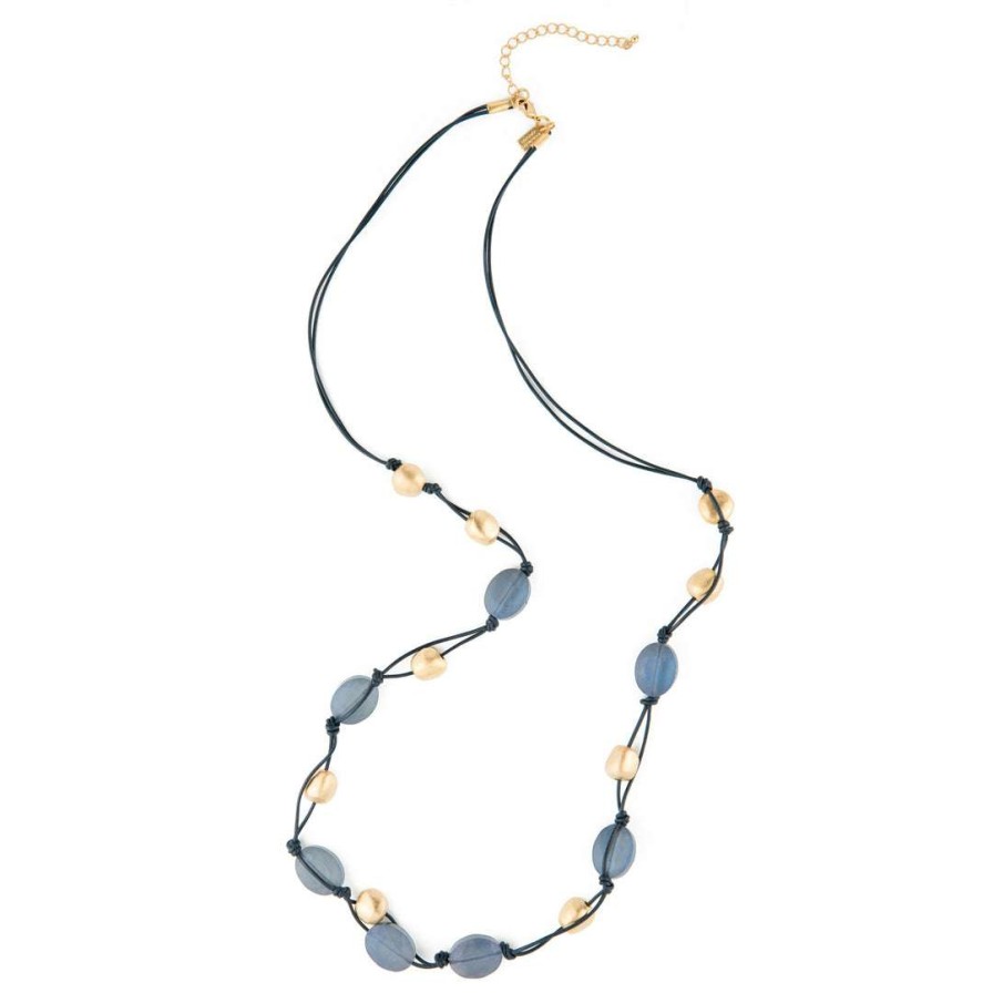 Necklaces * | Deborah Grivas Matte Blue Labradorite Crystal And Matte Gold Pebble Bead Long Layer Necklace