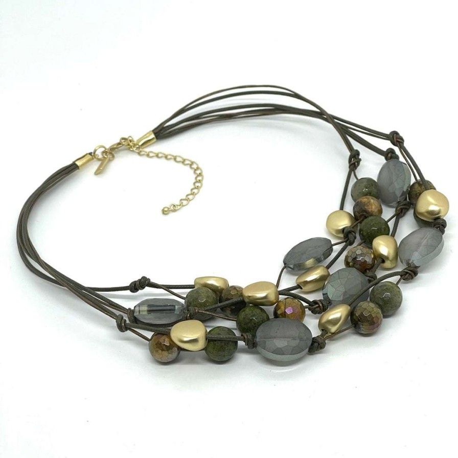 Necklaces * | Deborah Grivas Matte Gold Olive Crystal And Serpentine Toursade Necklace