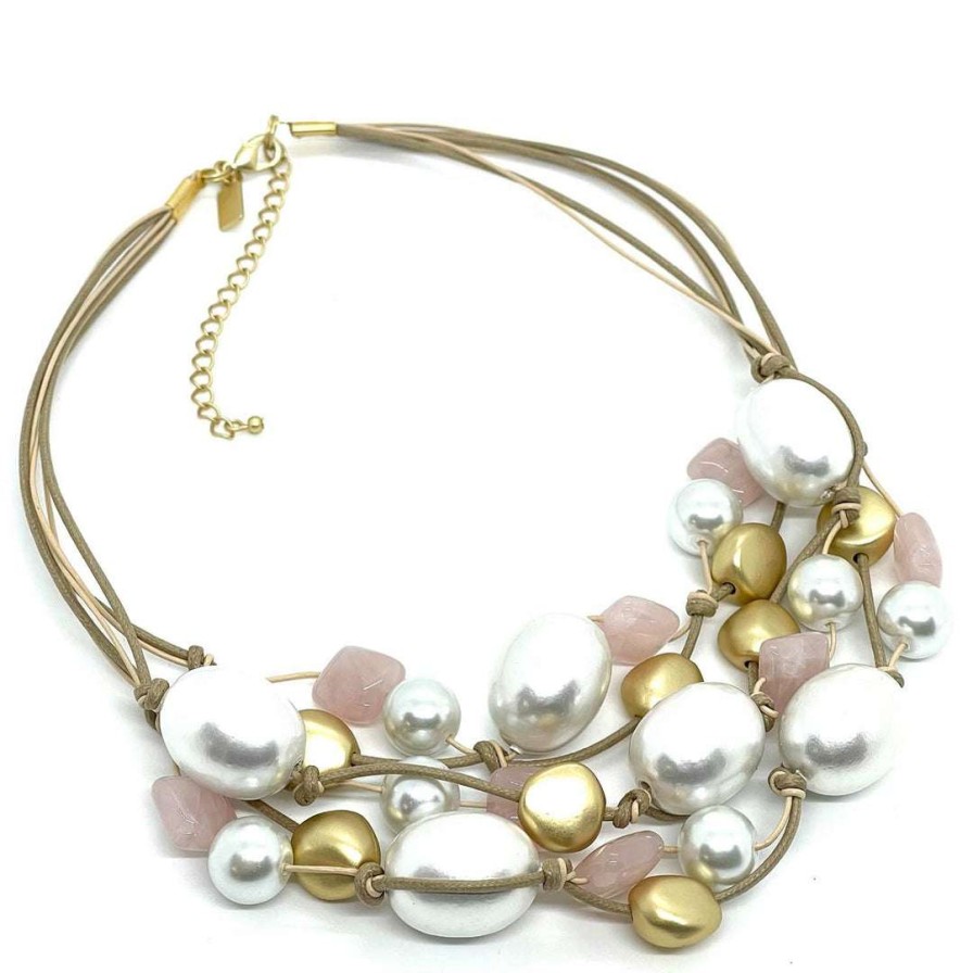 Necklaces * | Deborah Grivas Cotton Pearl And Rose Quartz Necklace