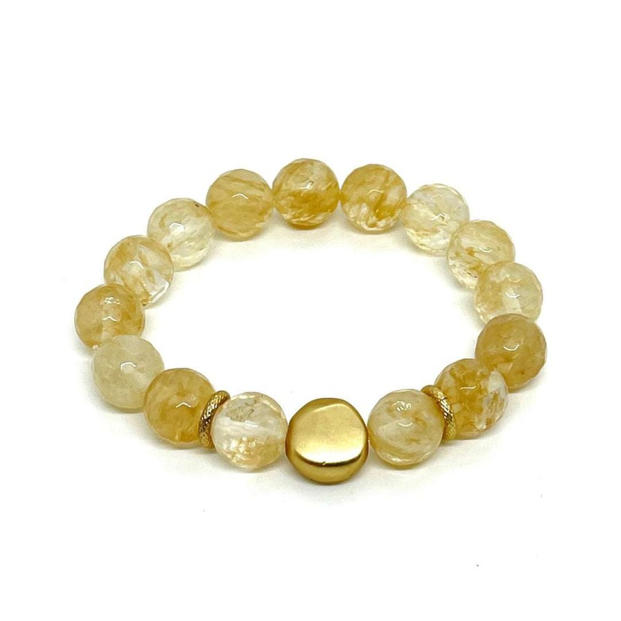 Bracelets * | Deborah Grivas New Arrivals Citrine Quartz Stretch Bracelet With Matte Gold Flat Bead