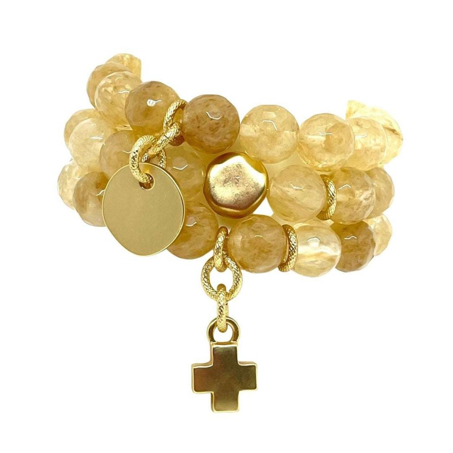 Bracelets * | Deborah Grivas New Arrivals Citrine Quartz Stretch Bracelet With Matte Gold Flat Bead