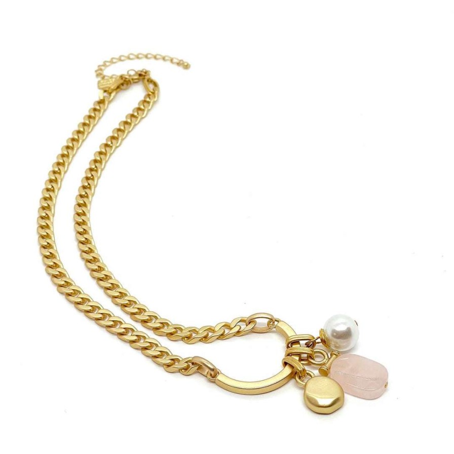 Necklaces * | Deborah Grivas Horseshoe Rose Quartz Charm Necklace