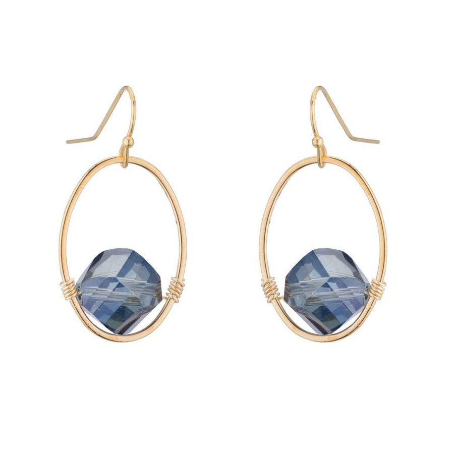 Earrings * | Deborah Grivas Labradorite Faceted Crystal Oval Gold Wrap Earrings