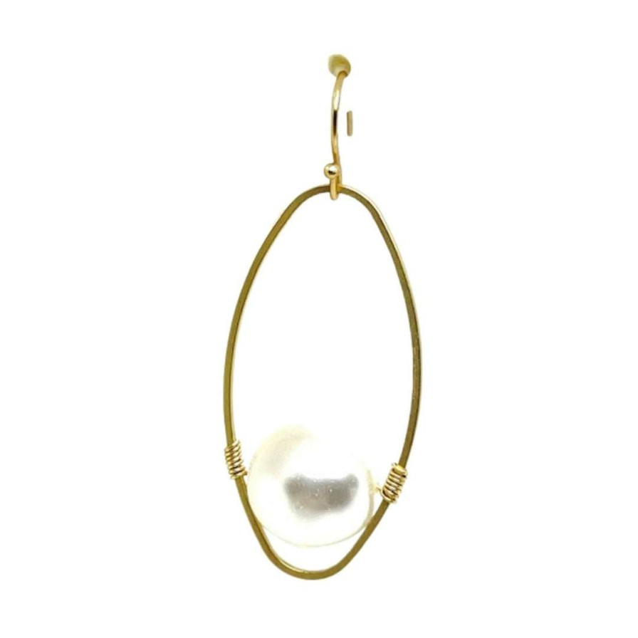 Earrings * | Deborah Grivas Pearl Matte Gold Oval Gold Wrap Earrings