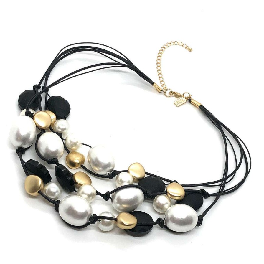 Necklaces * | Deborah Grivas Cotton And Glass Pearl With Matte Black Crystal Torsade Necklace