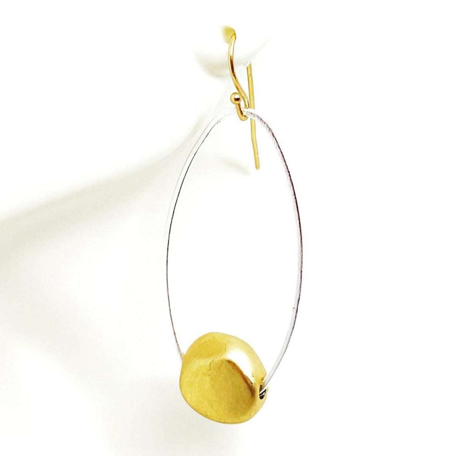 Earrings * | Deborah Grivas New Arrivals Two Tone Silver With Matte Gold Nugget Inset Oval Hoop Earrings