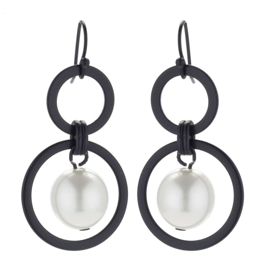 Earrings * | Deborah Grivas White Glass Pearl Two Loop Matte Black Earrings