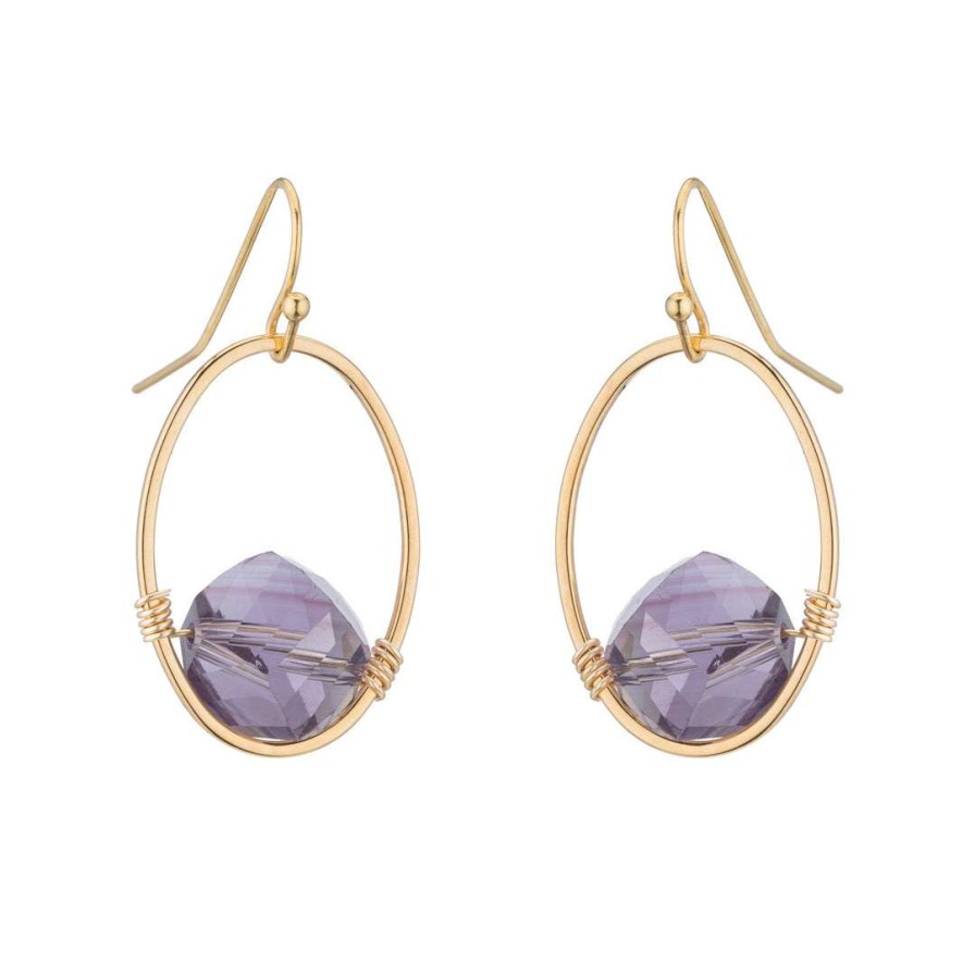 Earrings * | Deborah Grivas Tanzanite Faceted Crystal Oval Gold Wrap Earrings