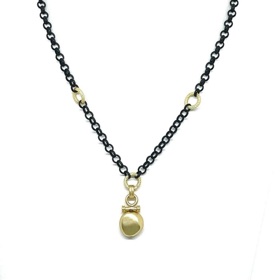 Necklaces * | Deborah Grivas Matte Gold Nugget Pendant On Matte Black And Matte Gold Chain Necklace