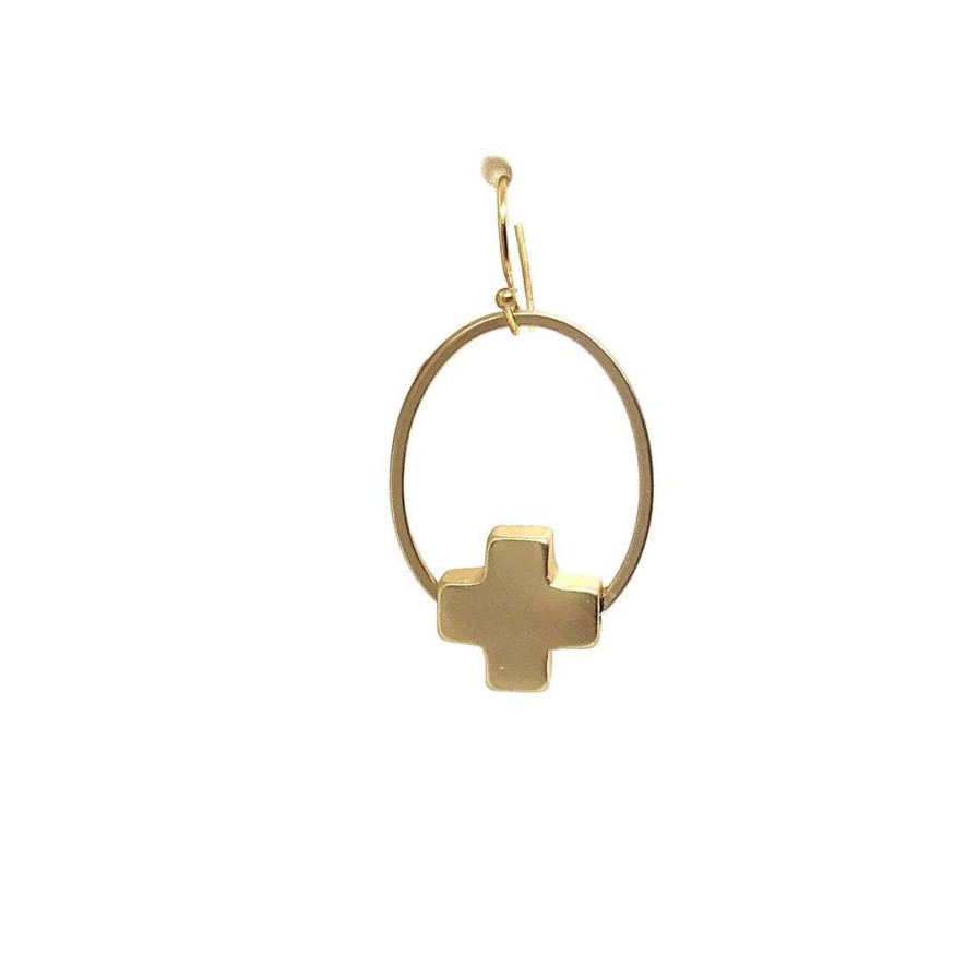 Earrings * | Deborah Grivas Matte Gold Cross Inset Matte Gold Oval Earring