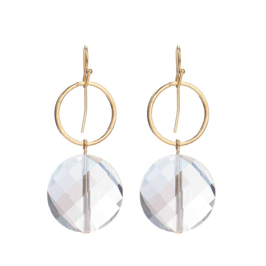 Earrings * | Deborah Grivas Clear Coin Crystal Circle Earring