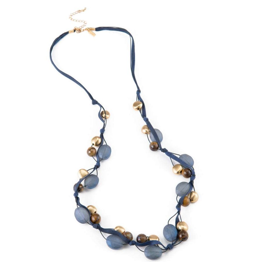 Necklaces * | Deborah Grivas Matte Blue Labradorite Crystal And Blue And Brown Tiger Eye With Matte Gold Long Layer Necklace Necklaces