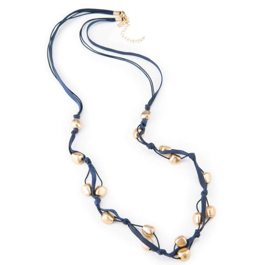 Necklaces * | Deborah Grivas Matte Gold Bead Navy Suede Layer Necklace Necklaces