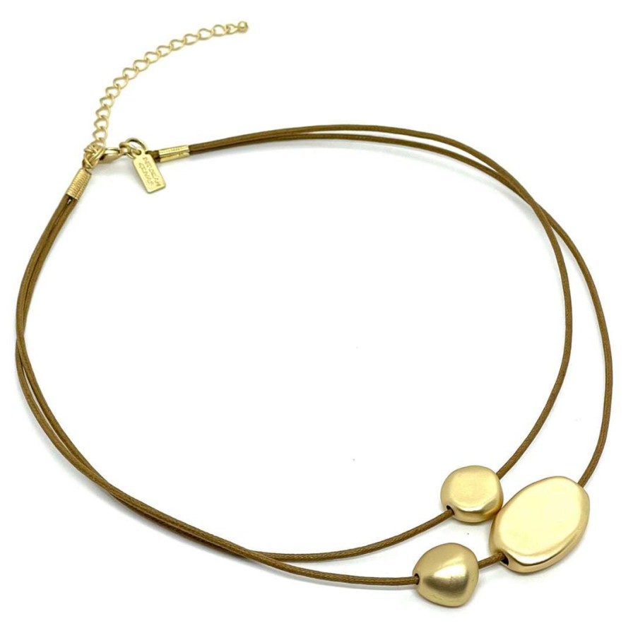 Necklaces * | Deborah Grivas Matte Gold Bead Graduated Bronze Waxed Linen Necklace