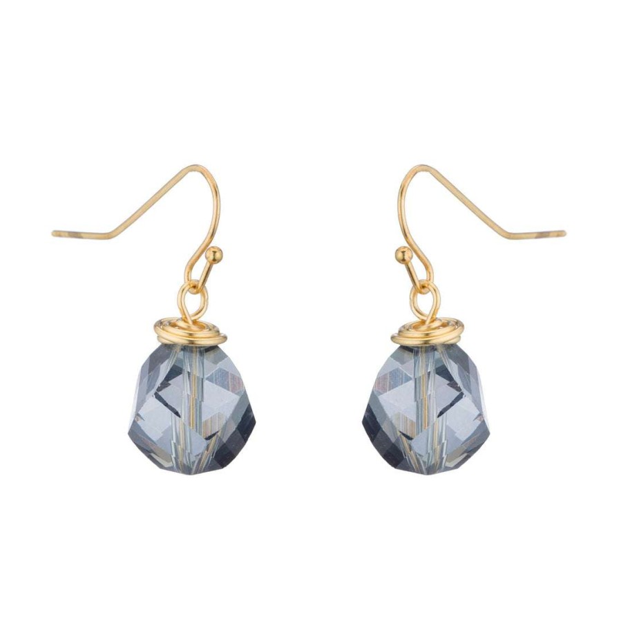 Earrings * | Deborah Grivas Gray Faceted Crystal Top Twist 14Kt Gold Plate Earrings