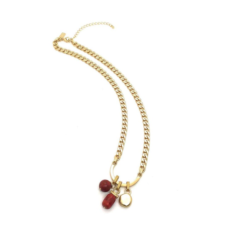 Necklaces * | Deborah Grivas Horseshoe Red Sponge Coral Charm Necklace Necklaces