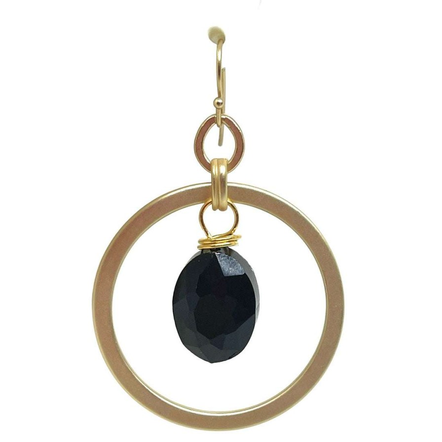 Earrings * | Deborah Grivas Matte Gold Black Velvet Crystal Inside Ring Earring