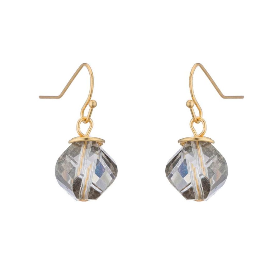 Earrings * | Deborah Grivas Light Smoke Topaz Faceted Crystal Top Twist 14Kt Gold Plate Earrings