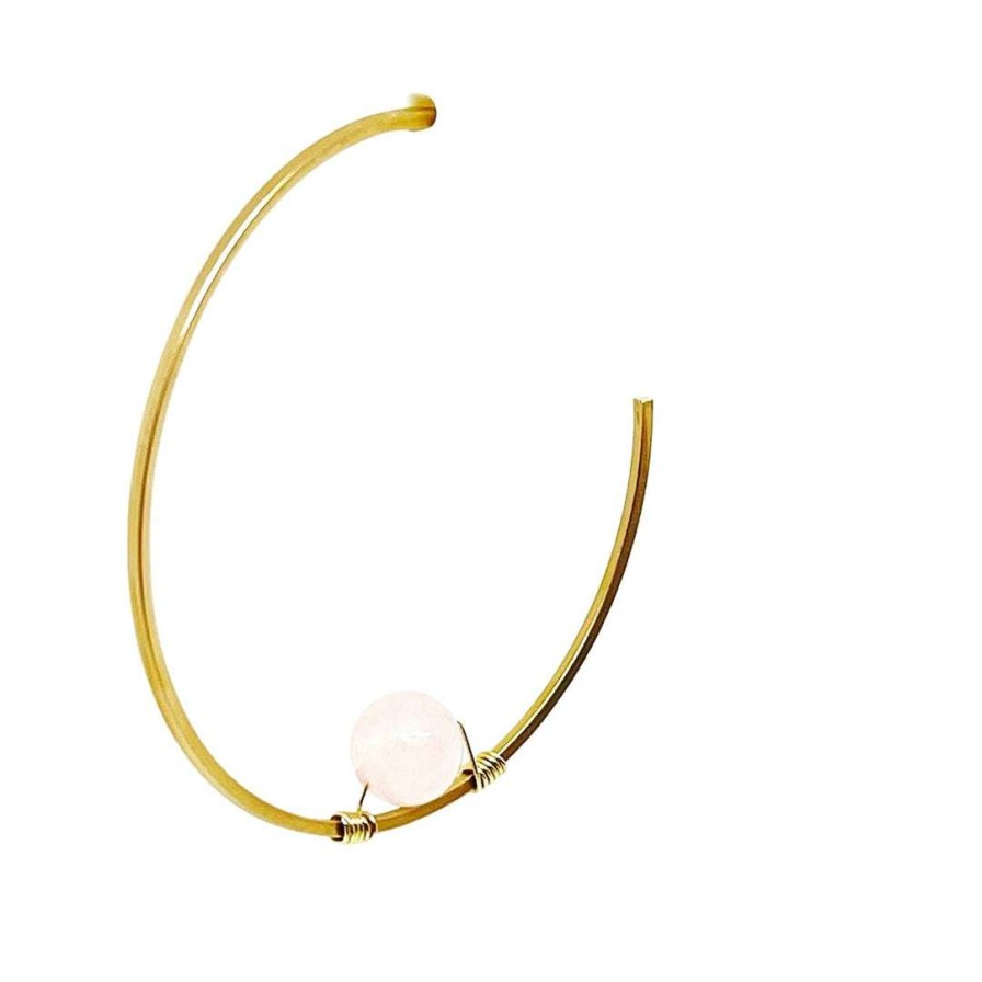 Earrings * | Deborah Grivas Rose Quartz Square Wire Matte Gold Hoop With Gold Wrap