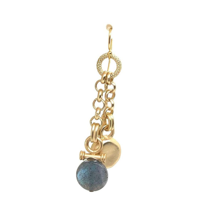 Earrings * | Deborah Grivas Earrings Natural Labradorite Matte Gold Rolo Chain Charm Earring