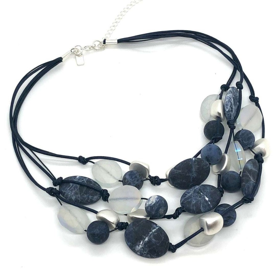 Necklaces * | Deborah Grivas Necklaces Blue Sodalite And Matte Silver Crystal Torsade Necklace