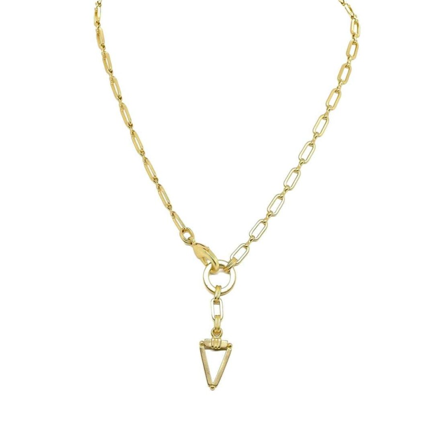 Necklaces * | Deborah Grivas Matte Gold Paperclip Chain Necklace With Triangle Pendant New Arrivals