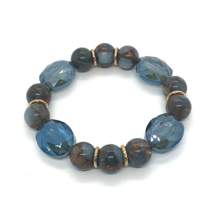 Bracelets * | Deborah Grivas Teal Composite Quartz And Labradorite Color Oval Crystal Stretch Bracelet Bracelets