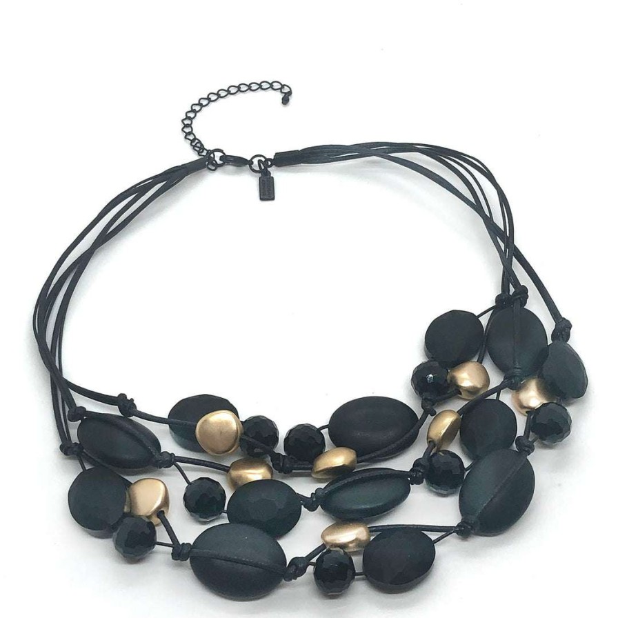 Necklaces * | Deborah Grivas Black Matte Onyx And Gold Bead Necklace