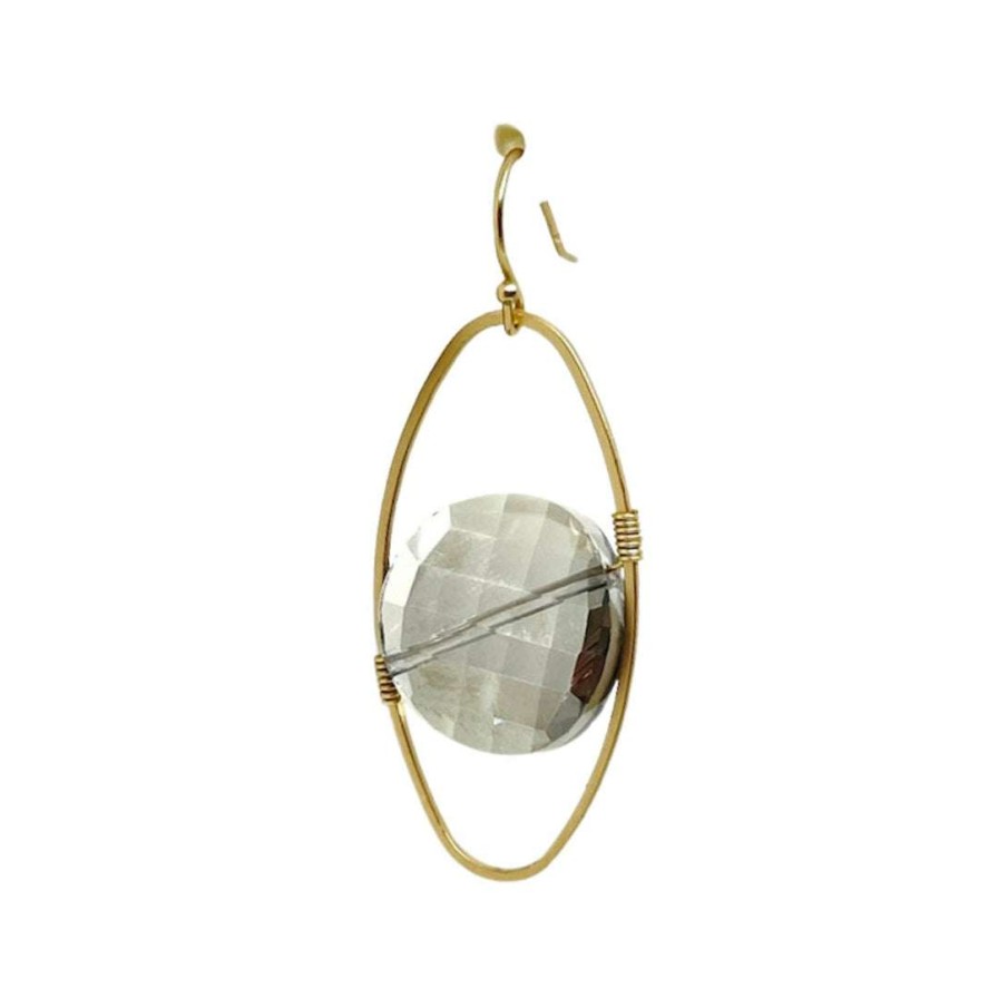 Earrings * | Deborah Grivas Light Smoke Topaz Coin Crystal Matte Gold Oval Gold Wrap Earrings