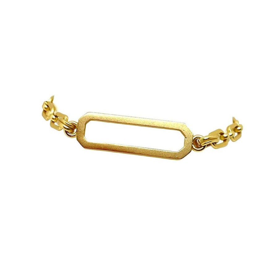 Bracelets * | Deborah Grivas New Arrivals Paperclip Bar Matte Gold Chain Bracelet