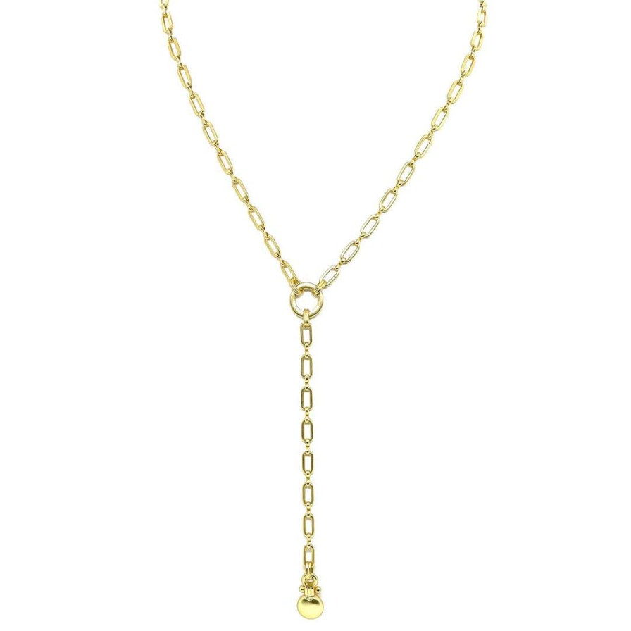 Necklaces * | Deborah Grivas New Arrivals Matte Gold Paperclip Chain Y Necklace With Round Bar Pendant